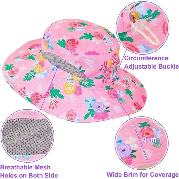 Kids Sun Hat for Girls Mesh Bucket Hat Toddler UV Protection Pink - Picture 4 of 6